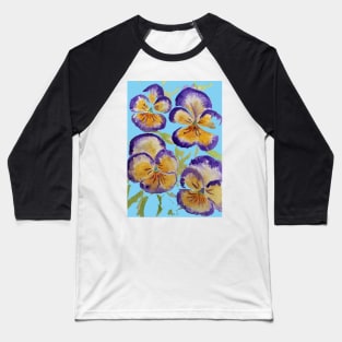 Viola Watercolor Purple Floral Pattern on Baby Blue Baseball T-Shirt